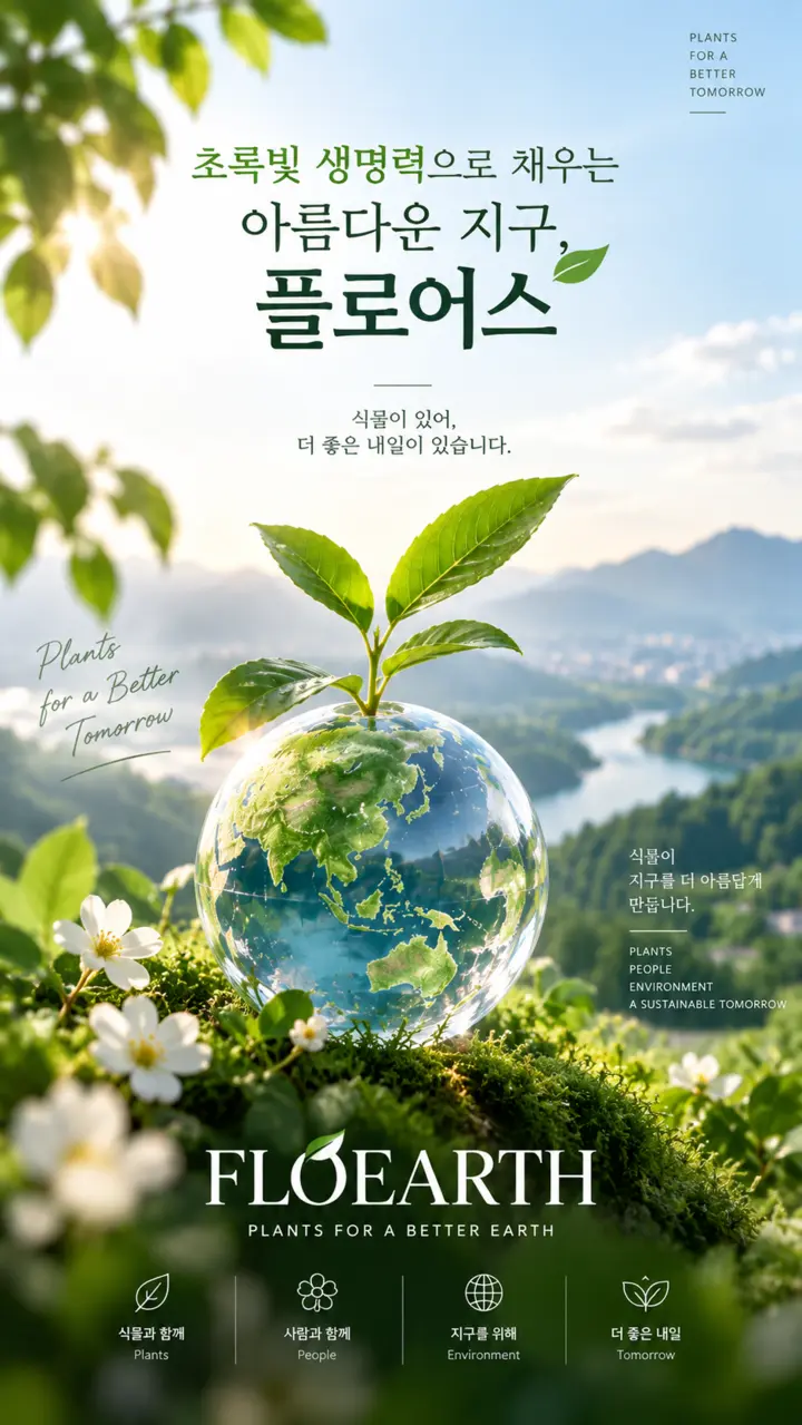 새싹과 투명한 지구로 생명력을 표현한 포스터